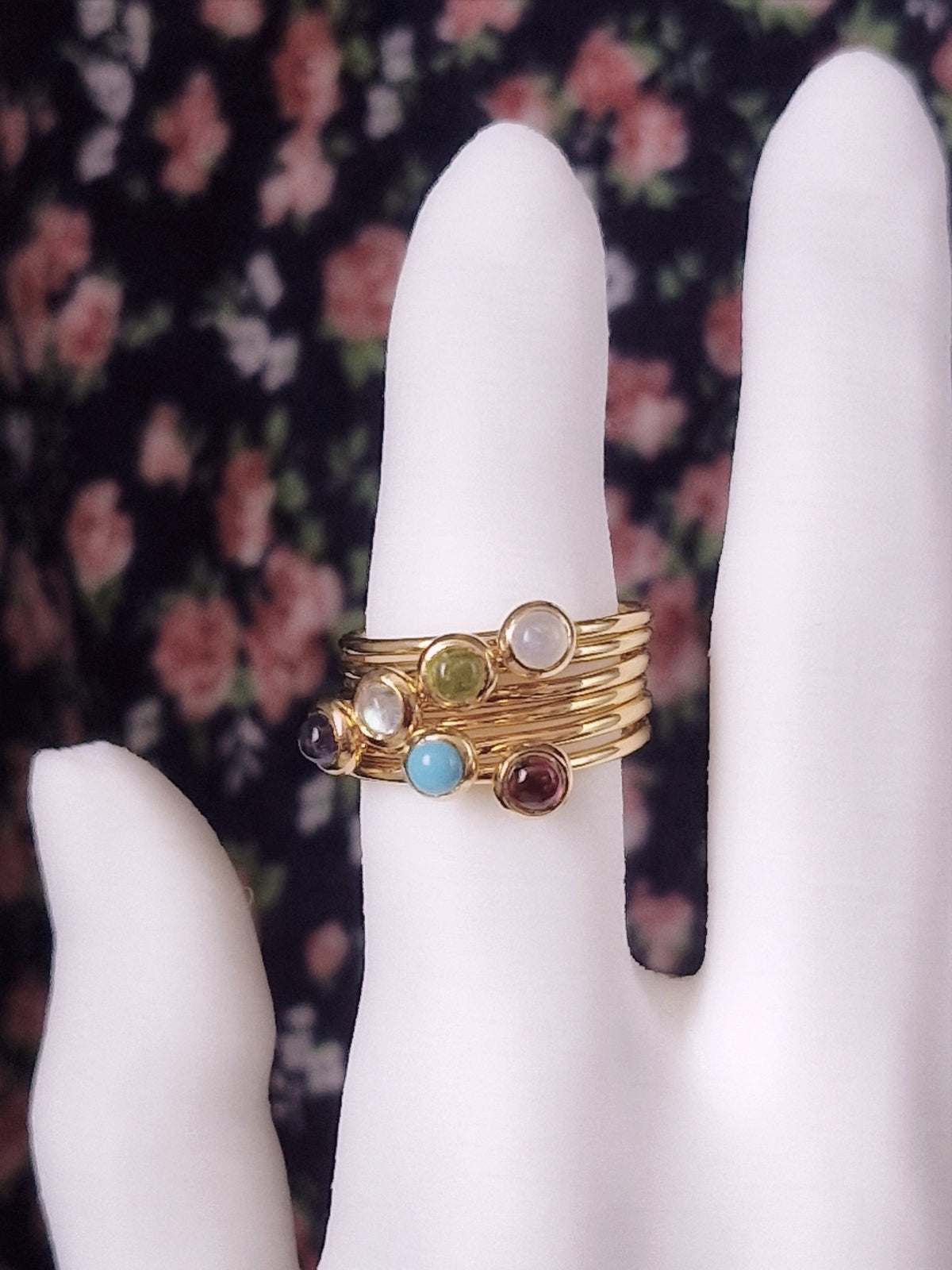Peridot, Moonstone, Iolite, Labradorite, Turquoise, Garnet rings