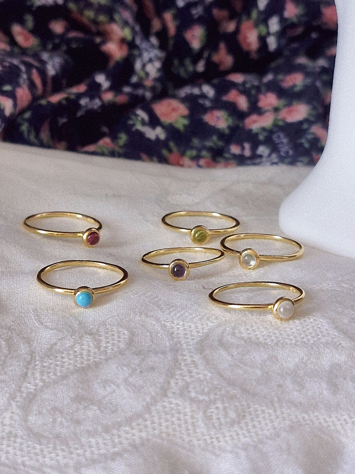 Peridot, Moonstone, Iolite, Labradorite, Turquoise, Garnet rings